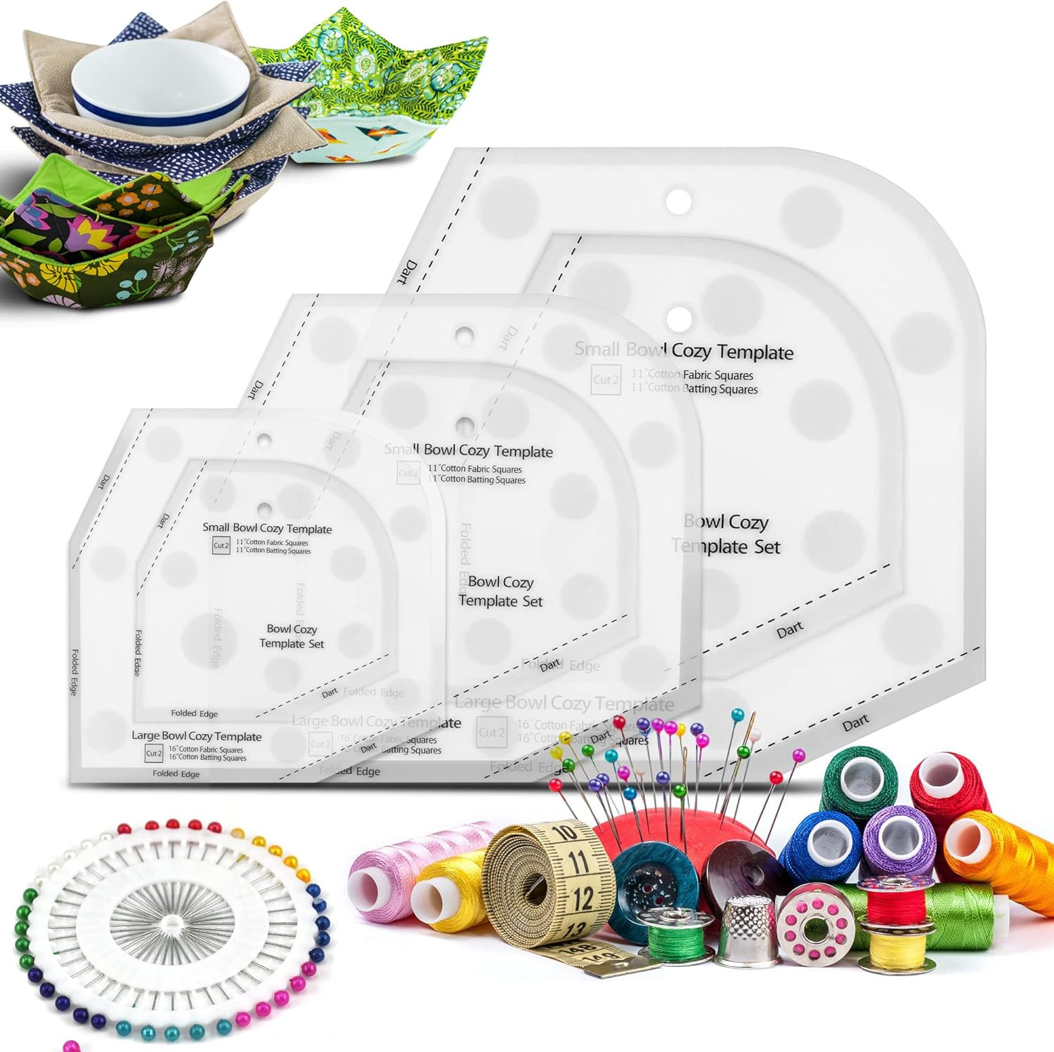 Bowl Cozy Template 3 Sizes, Bowl Cozy Pattern Template Cutting Ruler Set,Sewing