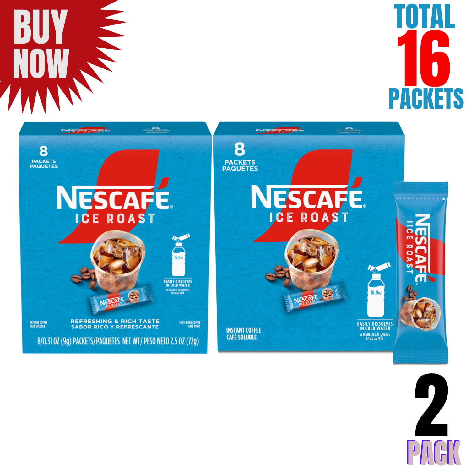 NESCAFÉ Ice Roast, Instant Iced Coffee, 16 Packets