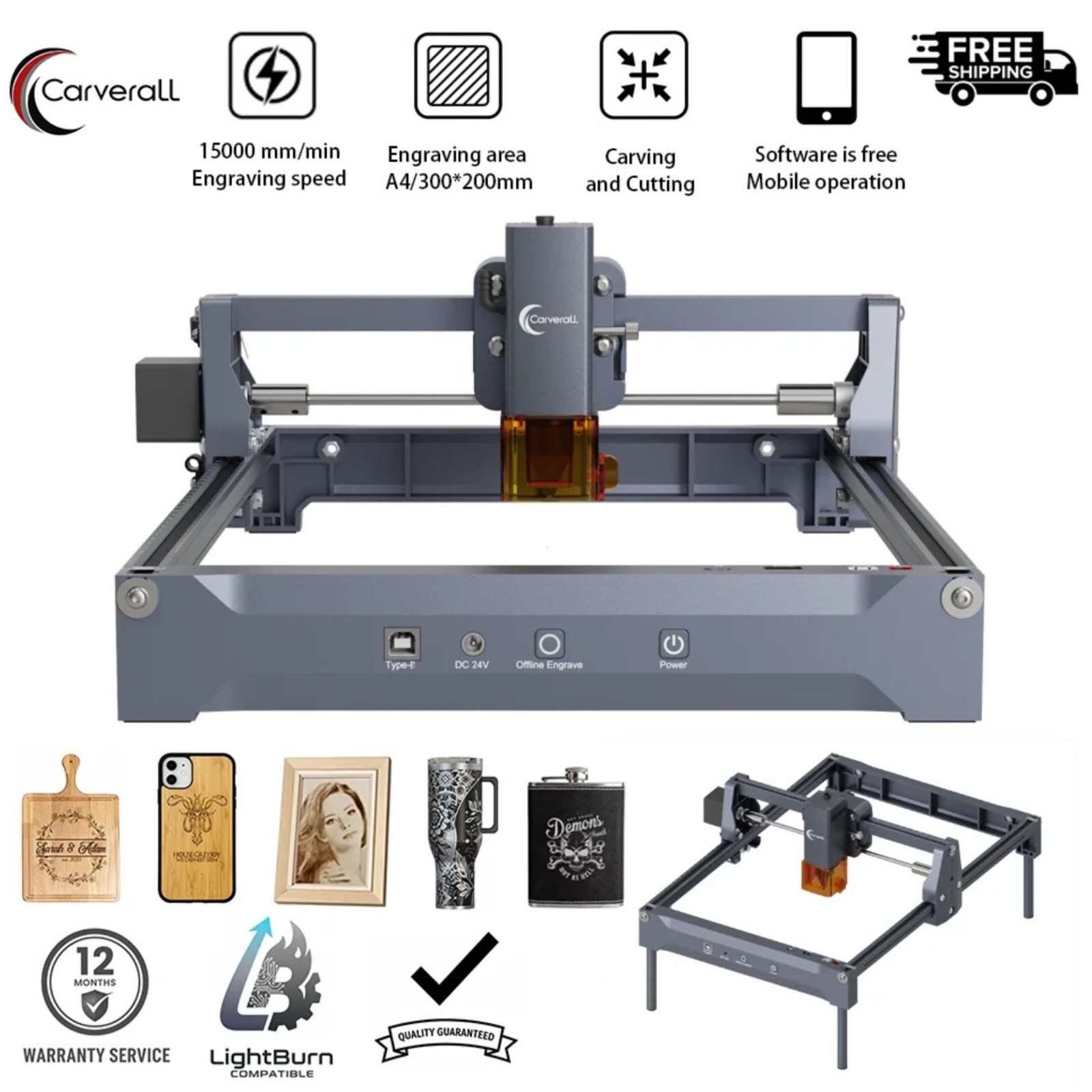 Carverall K15PRO 5W Laser Engraver Machine for Wood Leather Acrylic DIY Gifts