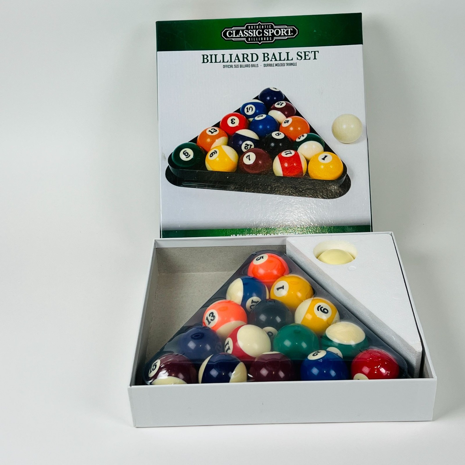 Classic Sport Official Size Billiard Ball Set with Triangle in Original Box