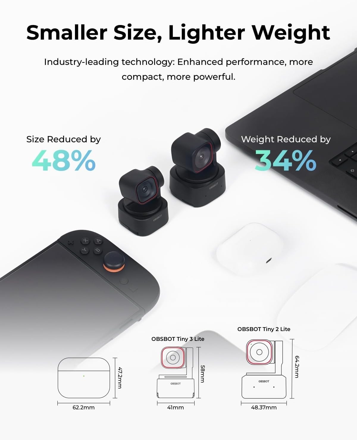 OBSBOT Tiny 3 Lite AI-Powered Spatial Audio 4K Webcam