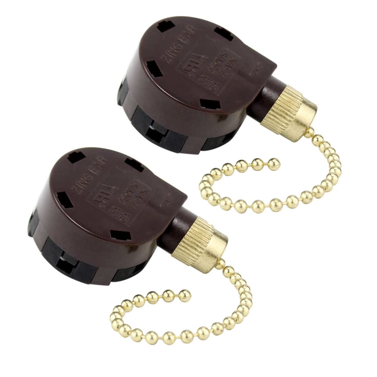Zing Ear ZE-268S5 4 Speed 5 Wire Pull Chain Ceiling Fan Switch, 2Pack Brass