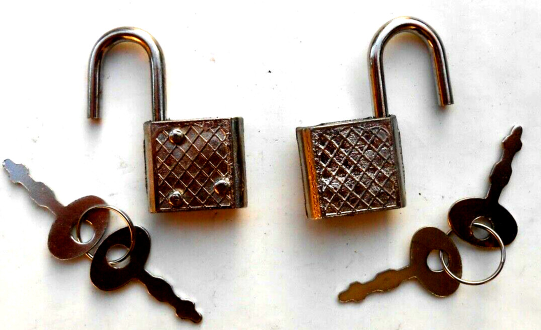 2  SILVER Small Metal Padlock Mini   Tiny Box Lock  with 4 same  Keys