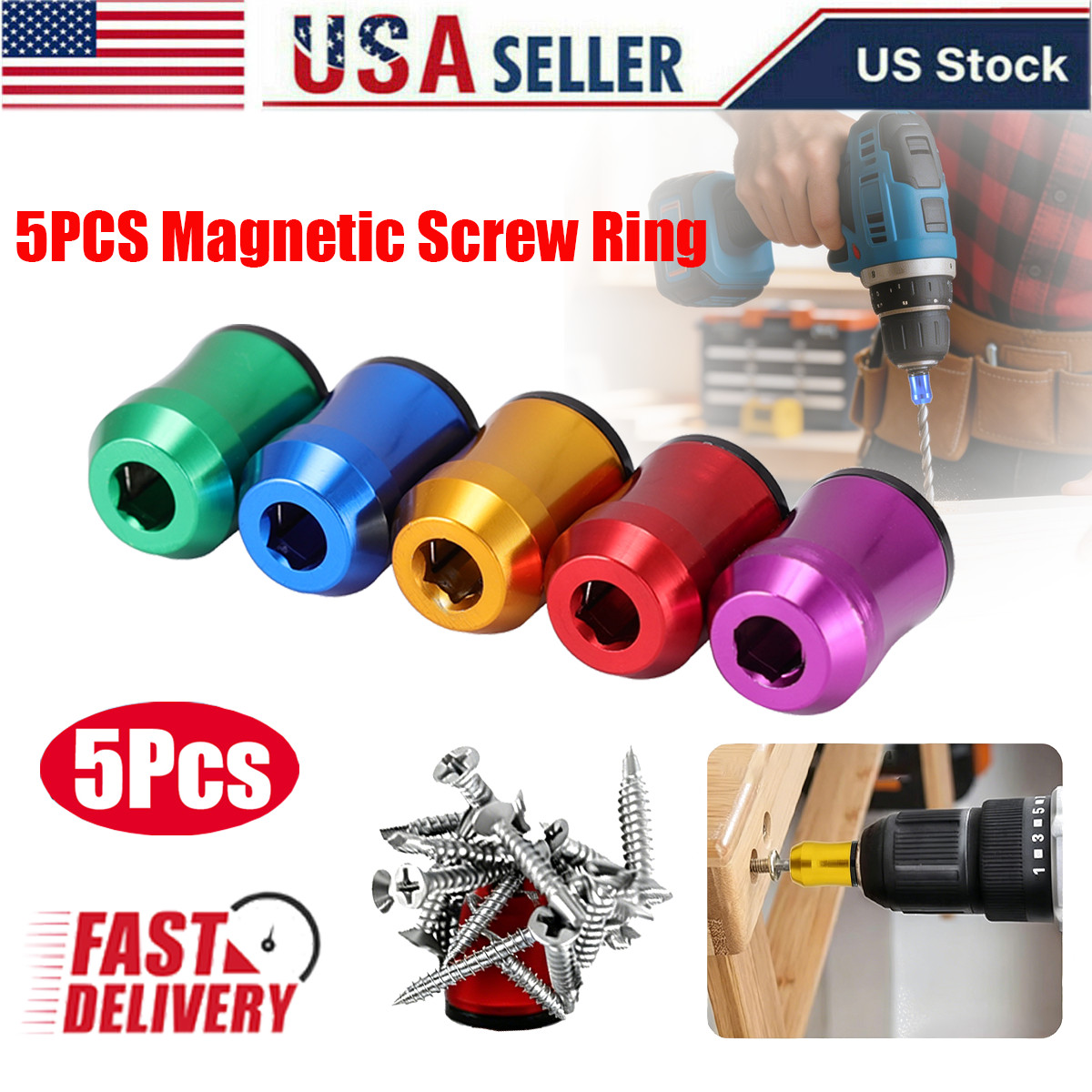 5/10/15/20PCS Magnetic Screw Ring 1/4" Hex Strong Grip Anti-Slip for Drill Bits