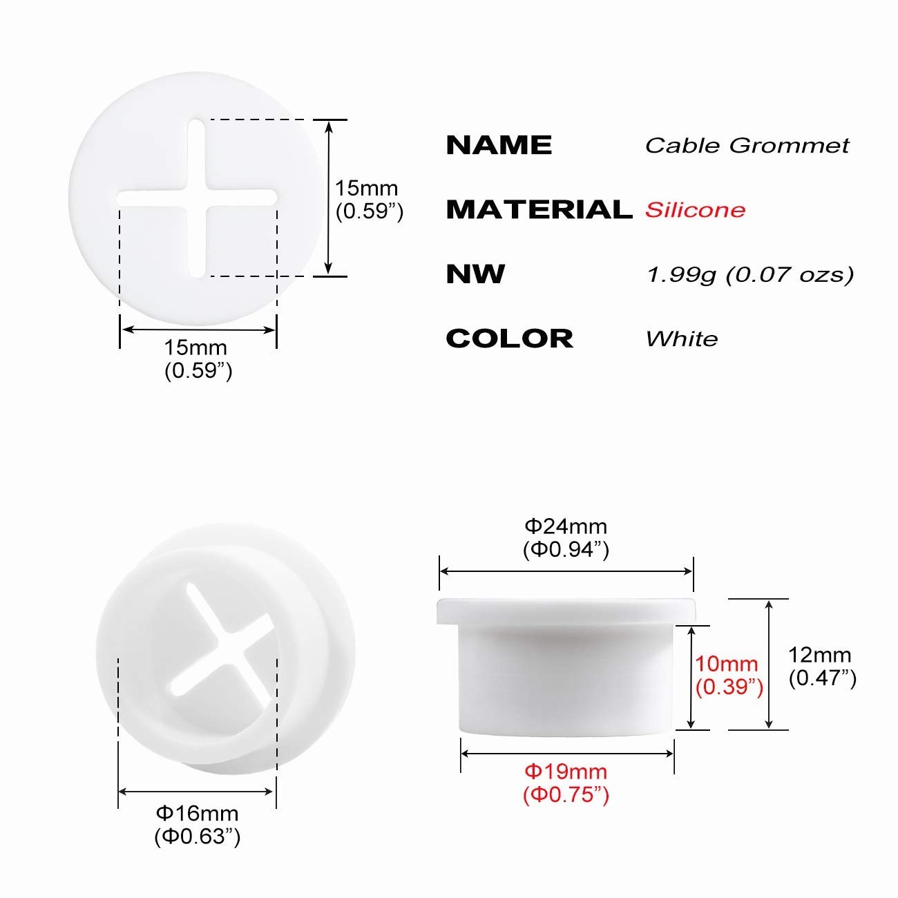Durable 3/4 Inch White Grommets - 8 Pack for Desk Cable Management Solutions