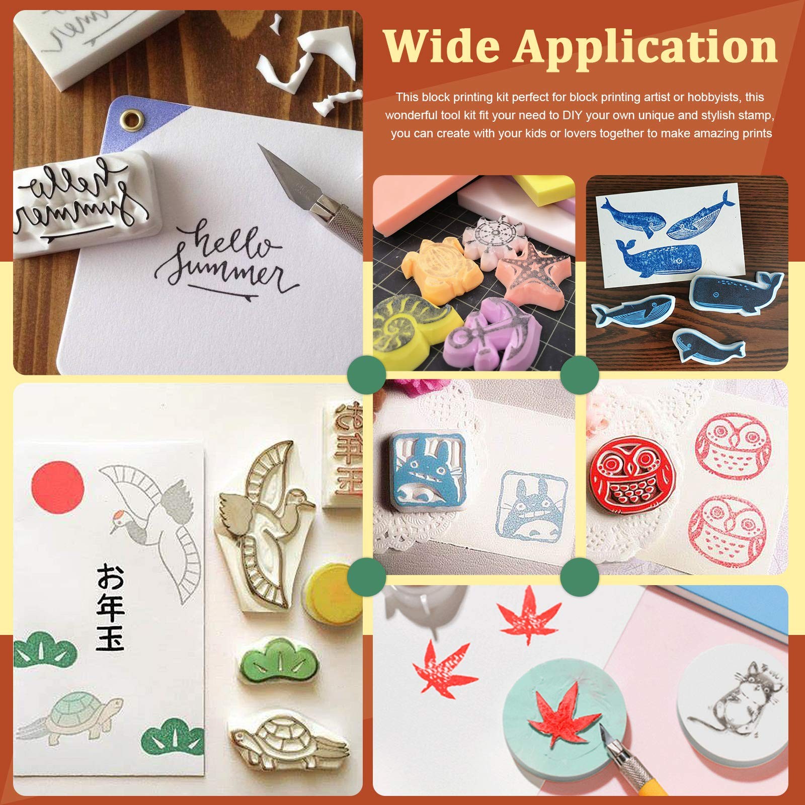 41 PCS Rubber Stamp Making Kit, Carving Blocks, Tools, Brayer Roller, Printing