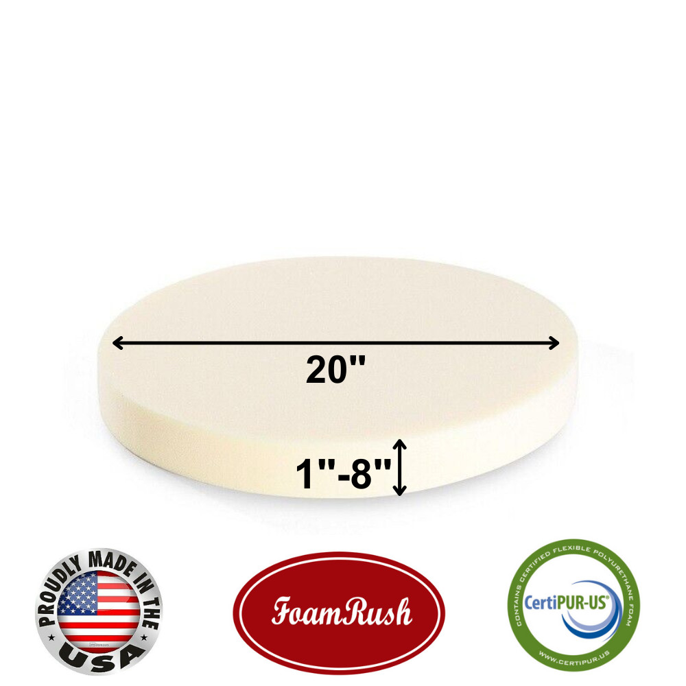 FoamRush 20" x 20" Diameter High Density Upholstery Foam Cushion (Made in USA)