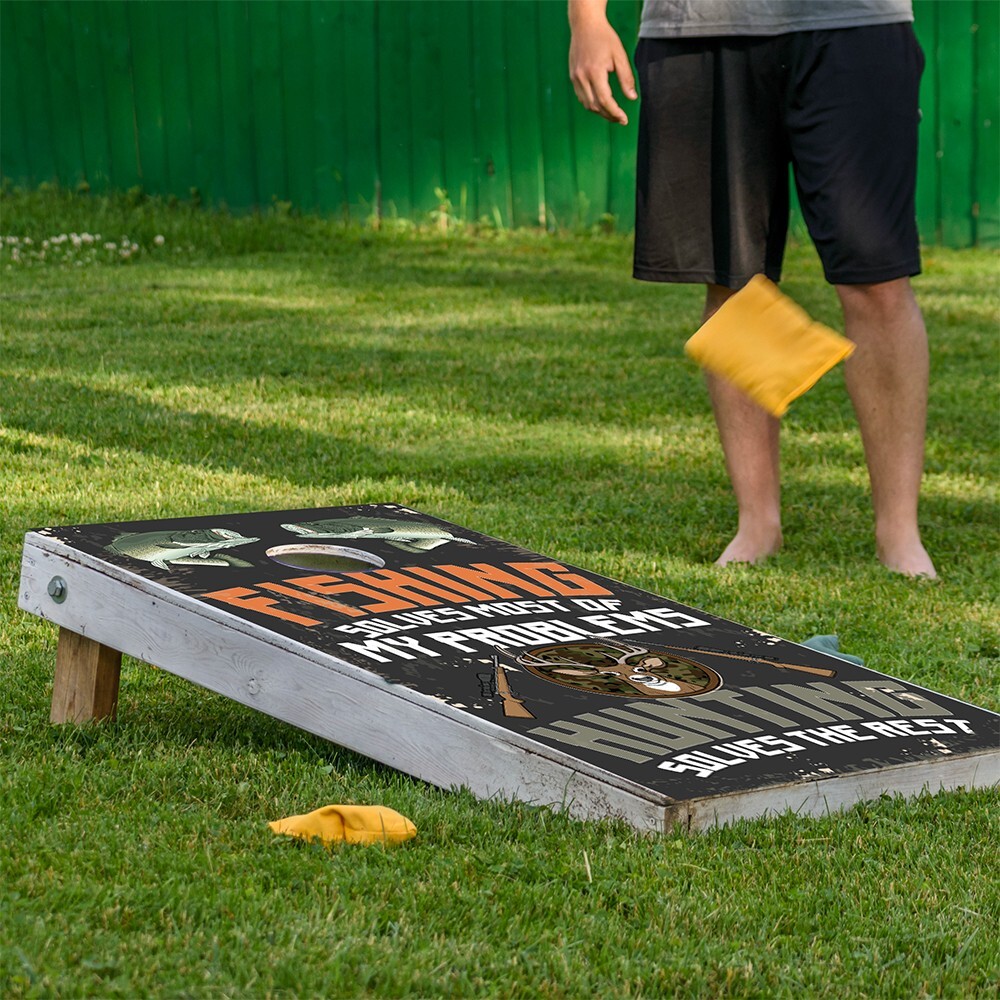 Fishing Solves Most of My Problems Hunting Solves the Rest Cornhole Skins Wraps