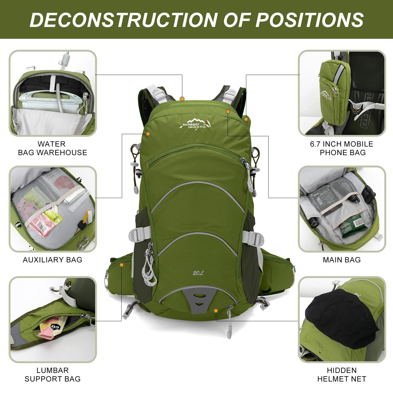 IX INOXTO 20L Hydration Backpack, Waterproof Hiking Internal Frame Backpacks ...