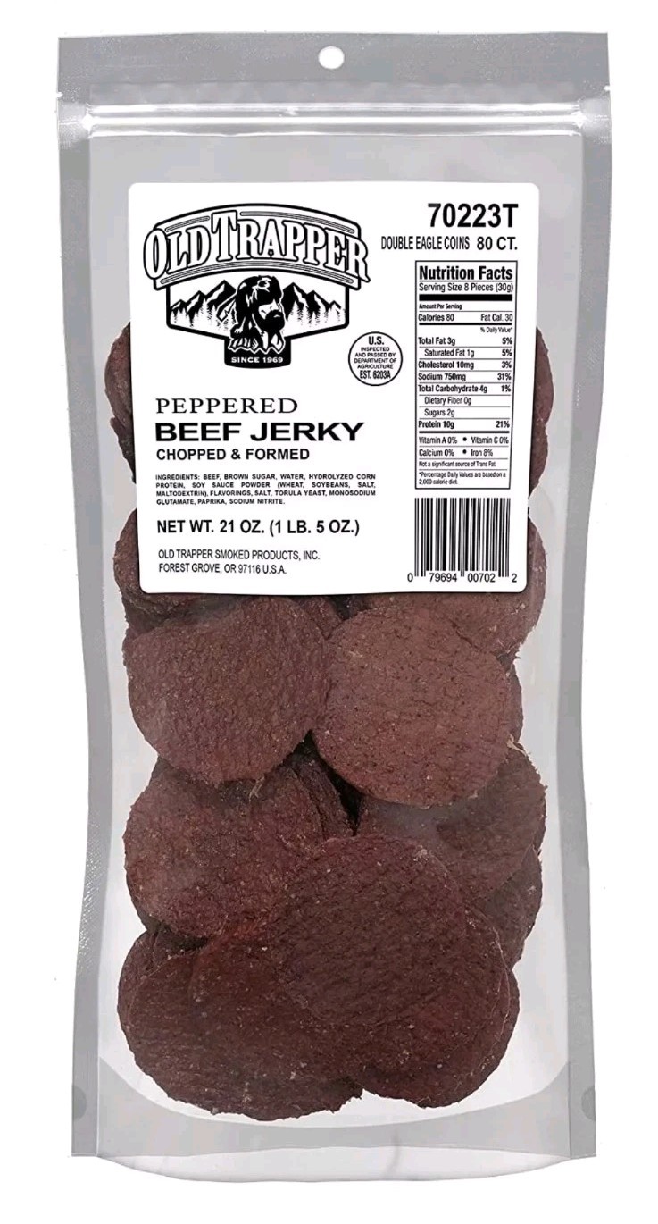 Old Trapper Double Eagle Beef Jerky, Peppered Flavor 21oz 80-Count Package