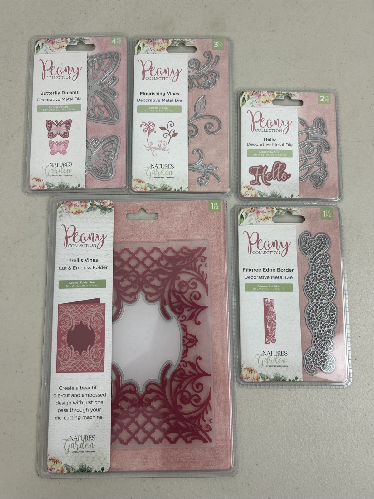 Crafters Companion NATURES GARDEN Collection  LOT OF 5 PEONY Border Die Folder
