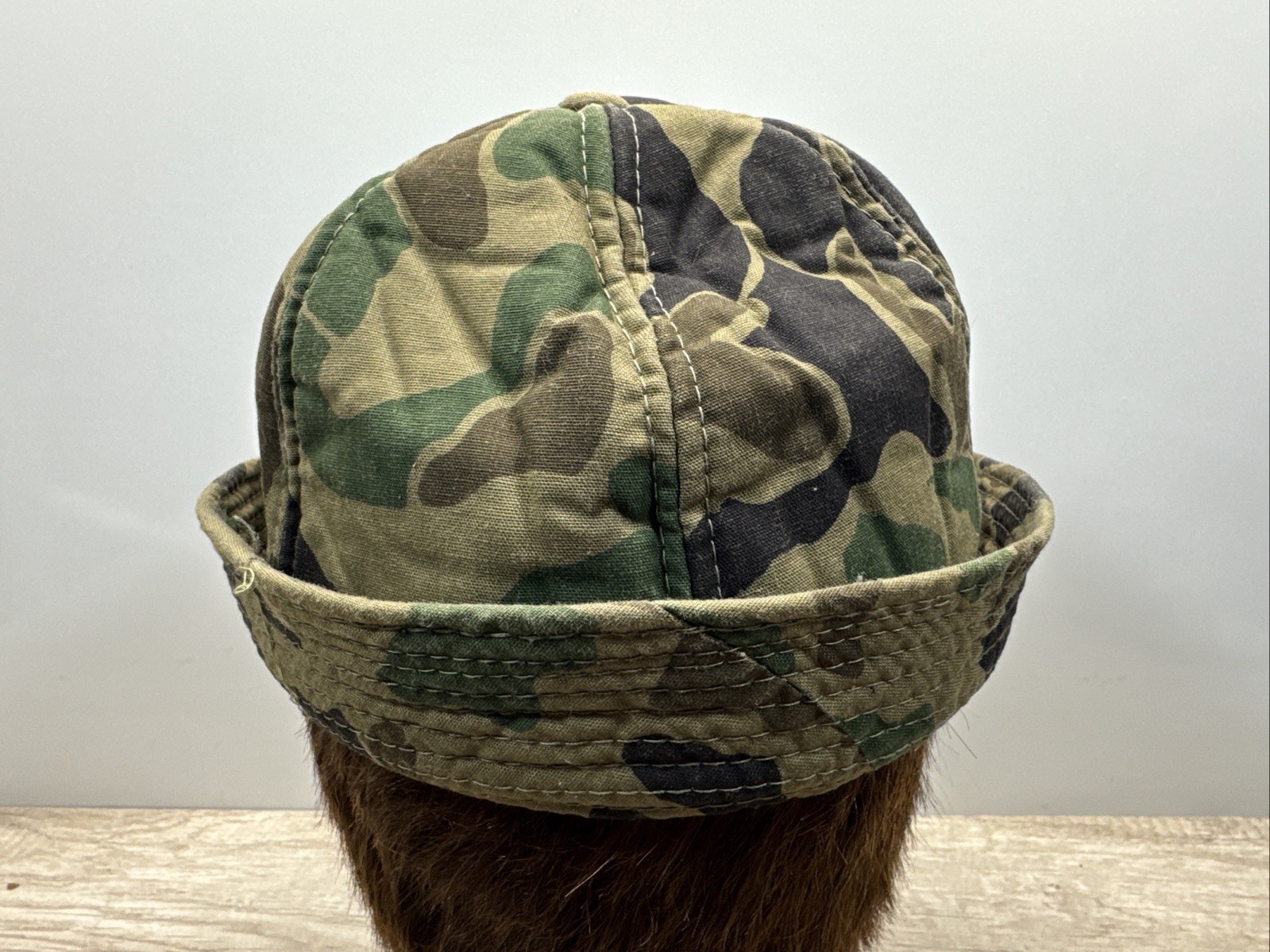 VTG Woodland Camo Jones Hunting Cap Bucket Hat M Korea Foam Insulated Ear Flaps