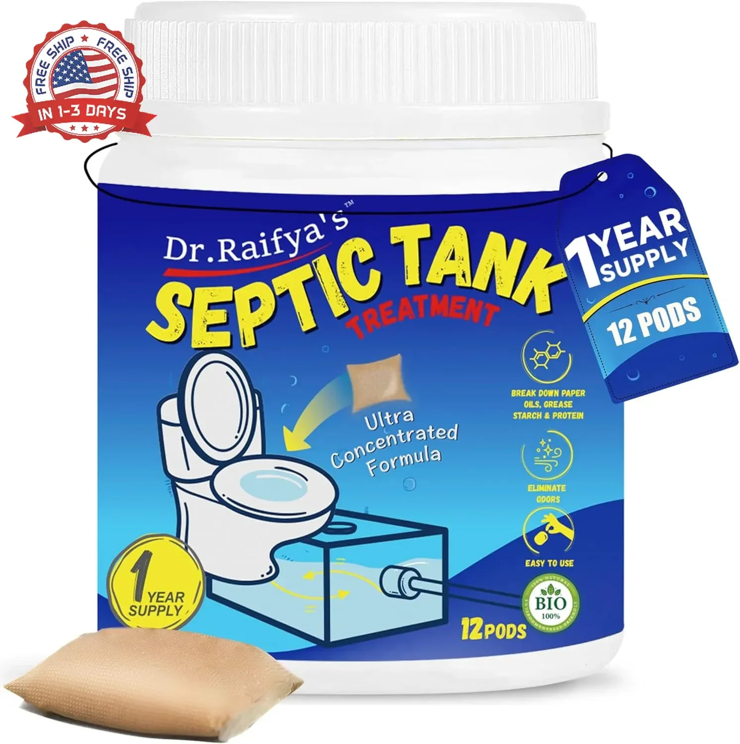 Septic Tank Treatment Pods 12 Pcs Year Supply Bacteria Enzymes for Clog Preventi