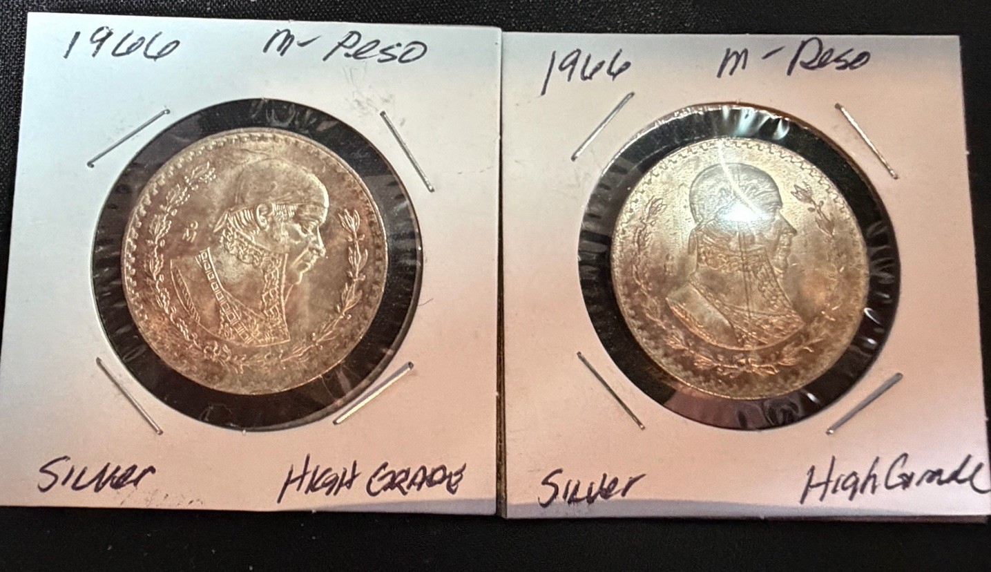 1966-2 Mo Mexico Silver 2 Pesos, High Grade - Both Tone From Album