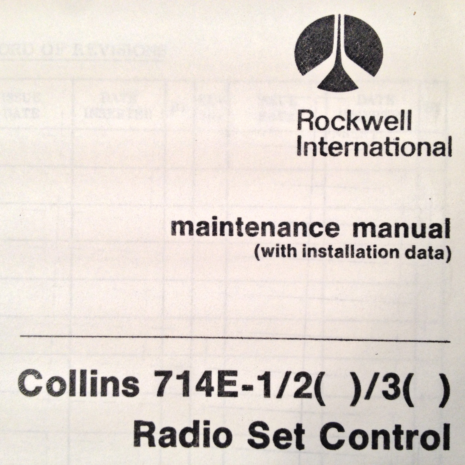 Collins 714E-1, 714E-2 & 714E-3 Radio Set Control Install Manual