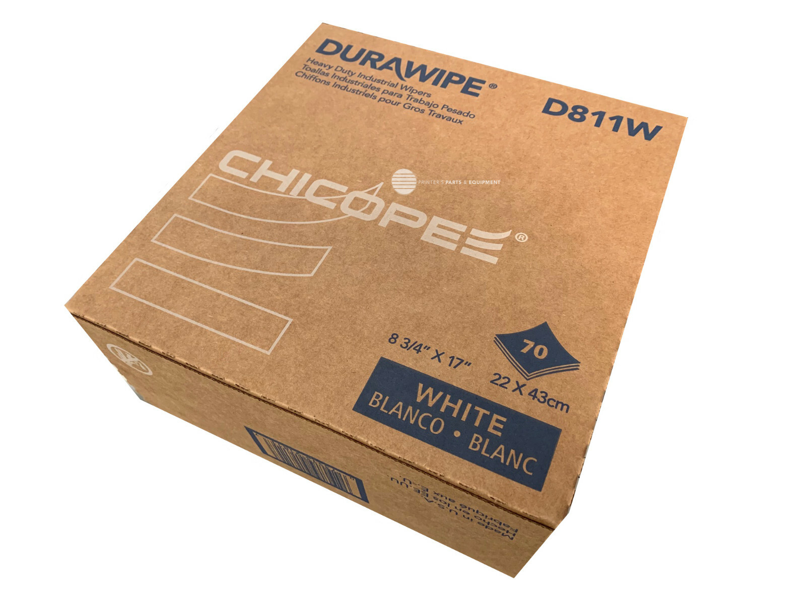 White Heavy-Duty Wipers 70 Wipes / Pop-Up Box 8.75" x 17" D811W CHICOPEE