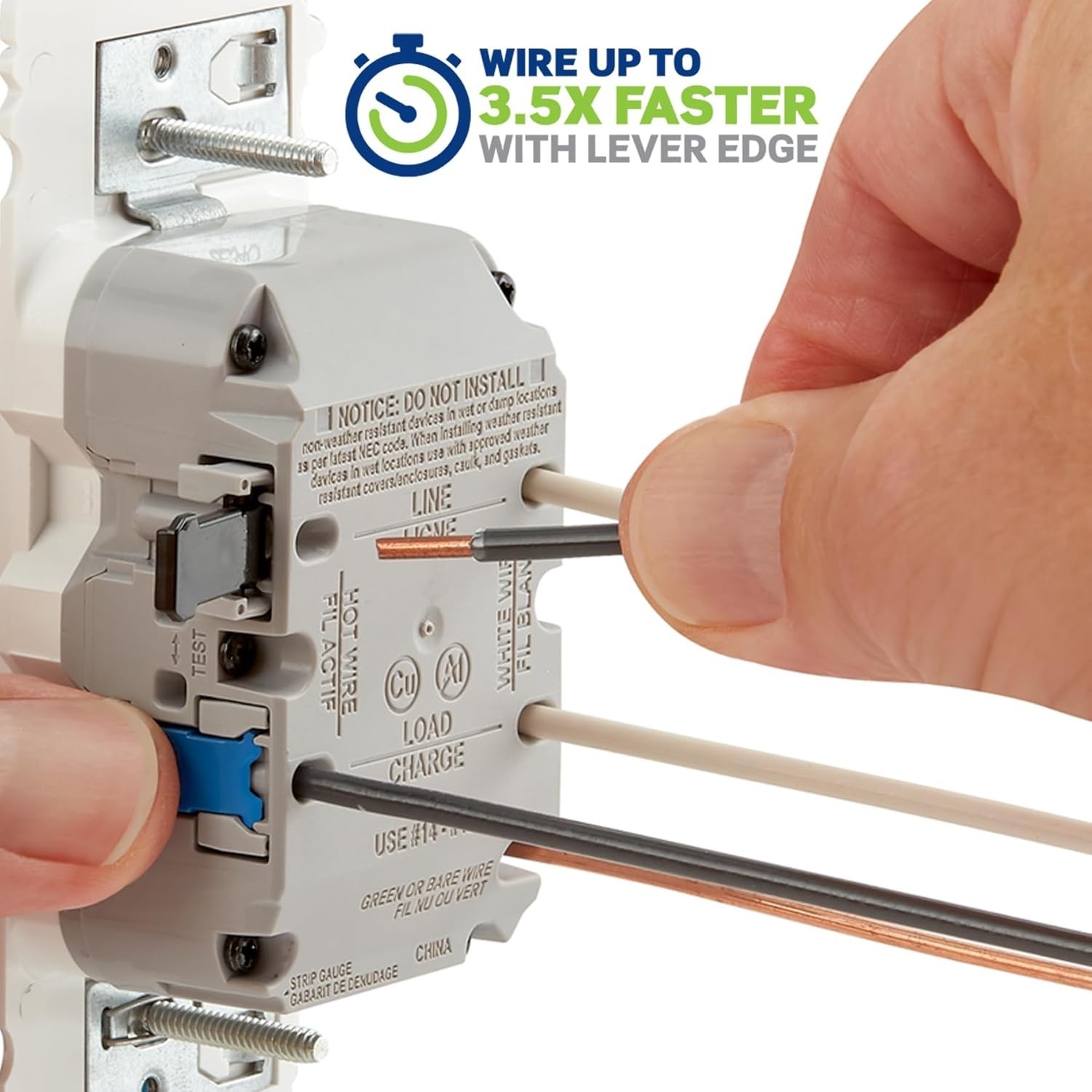 Lever Edge 15 Amp Self-, Tamper Resistant GFCI Outlet, EGFT1-W, White