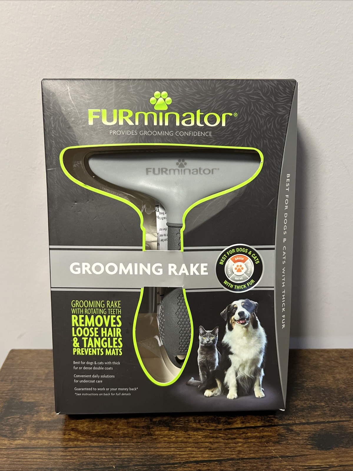 FURminator Daily Grooming Rake w/Rotating Teeth Dogs & Cats w/Thick Fur, NEW