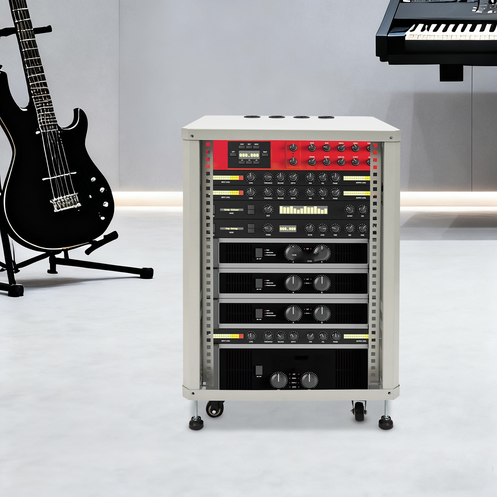 15U Network & Audio Rack With Feet & Wheels, Rolling Studio Rack Case 300lbs