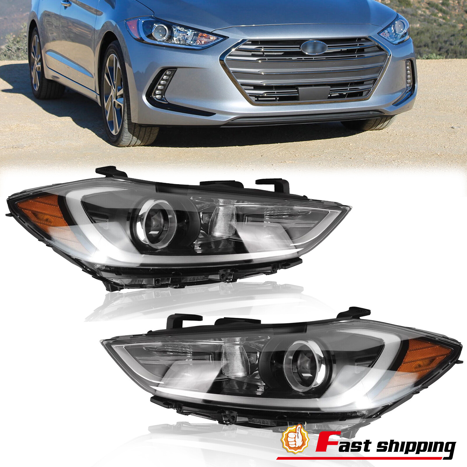 For 2017 2018 Hyundai Elantra Headlights Driver Passenger Side Pair 92102F3000