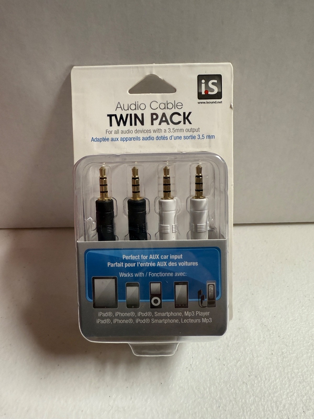 iSound-1609 Audio Cable Twin Pack for All 3.5mm Devices Black/White NEW✅