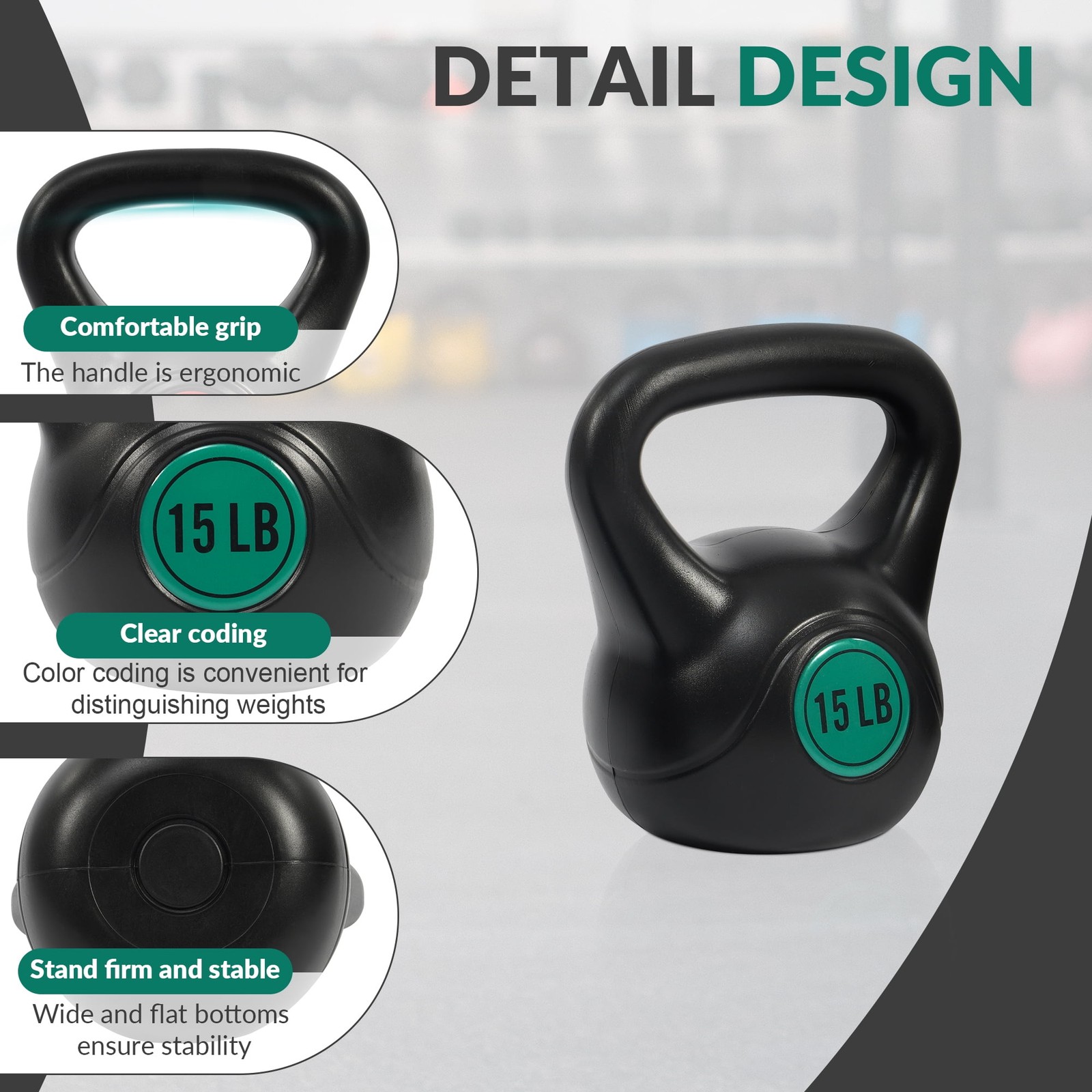 BalanceFrom 5 10 15lbs Wide Grip Kettlebell, Black