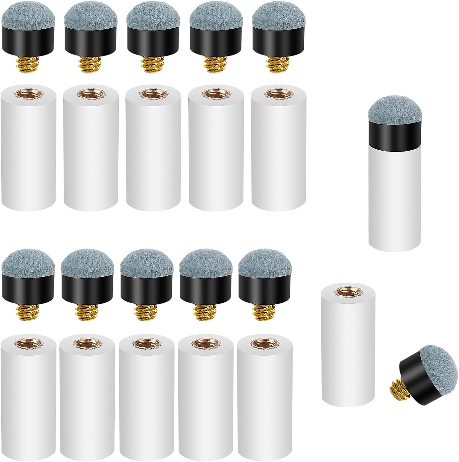 10 Sets Billiard Cues Tips Replacement with White Pool Cue Stick Ferrules, Sc...