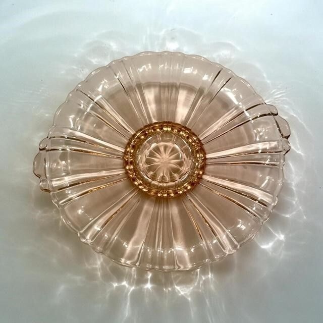 Pink Depression Glass Footed Dish Candy Old Cafe Tab Handles 8" (WL2)