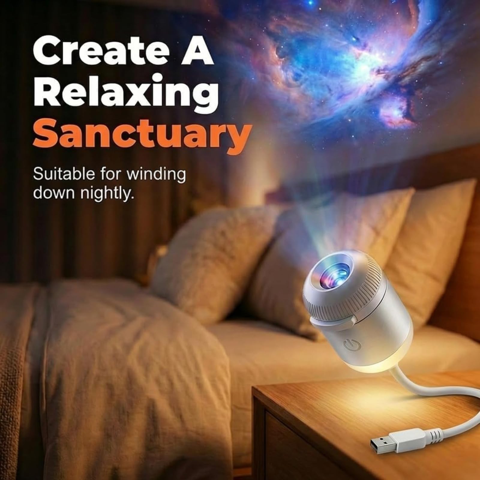Plug and Play HD Star Projector Night Light, USB Galaxy Ocean Ceiling Projector