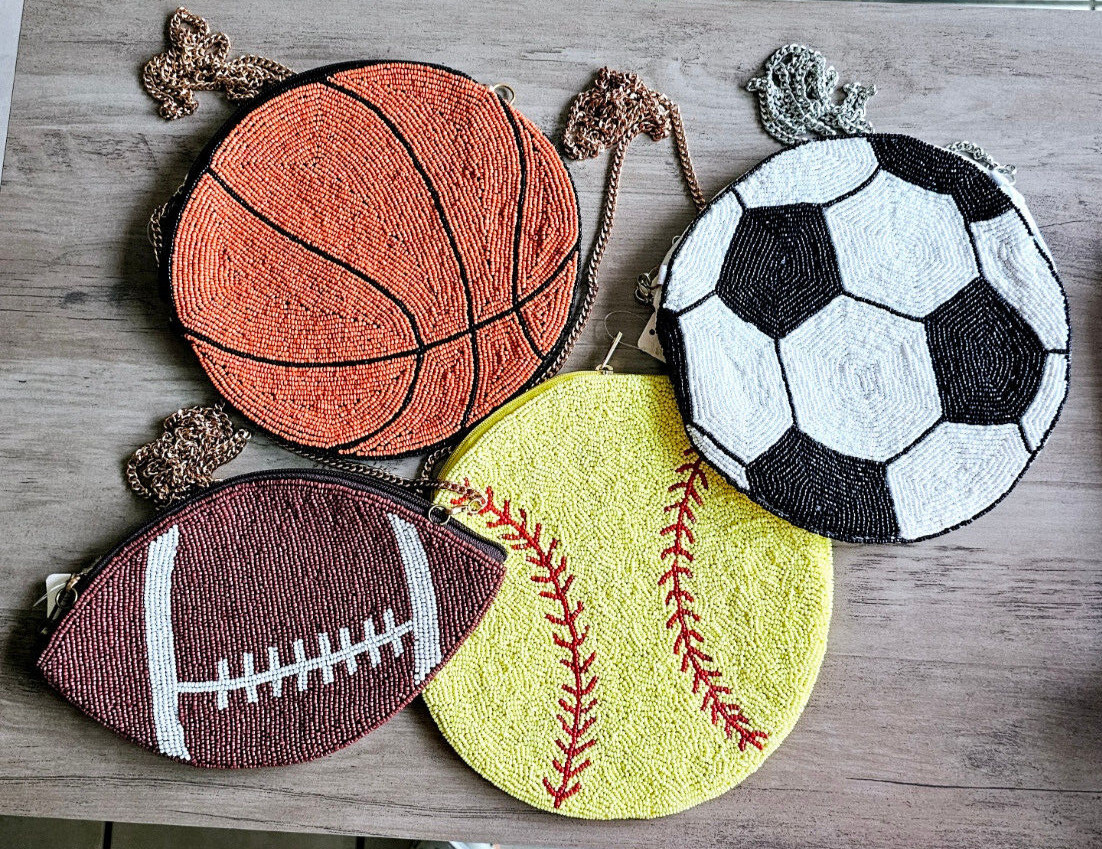 Seed Bead Sports Softball Football Basketball Soccer Crossbody Bag Purse CHOOSE