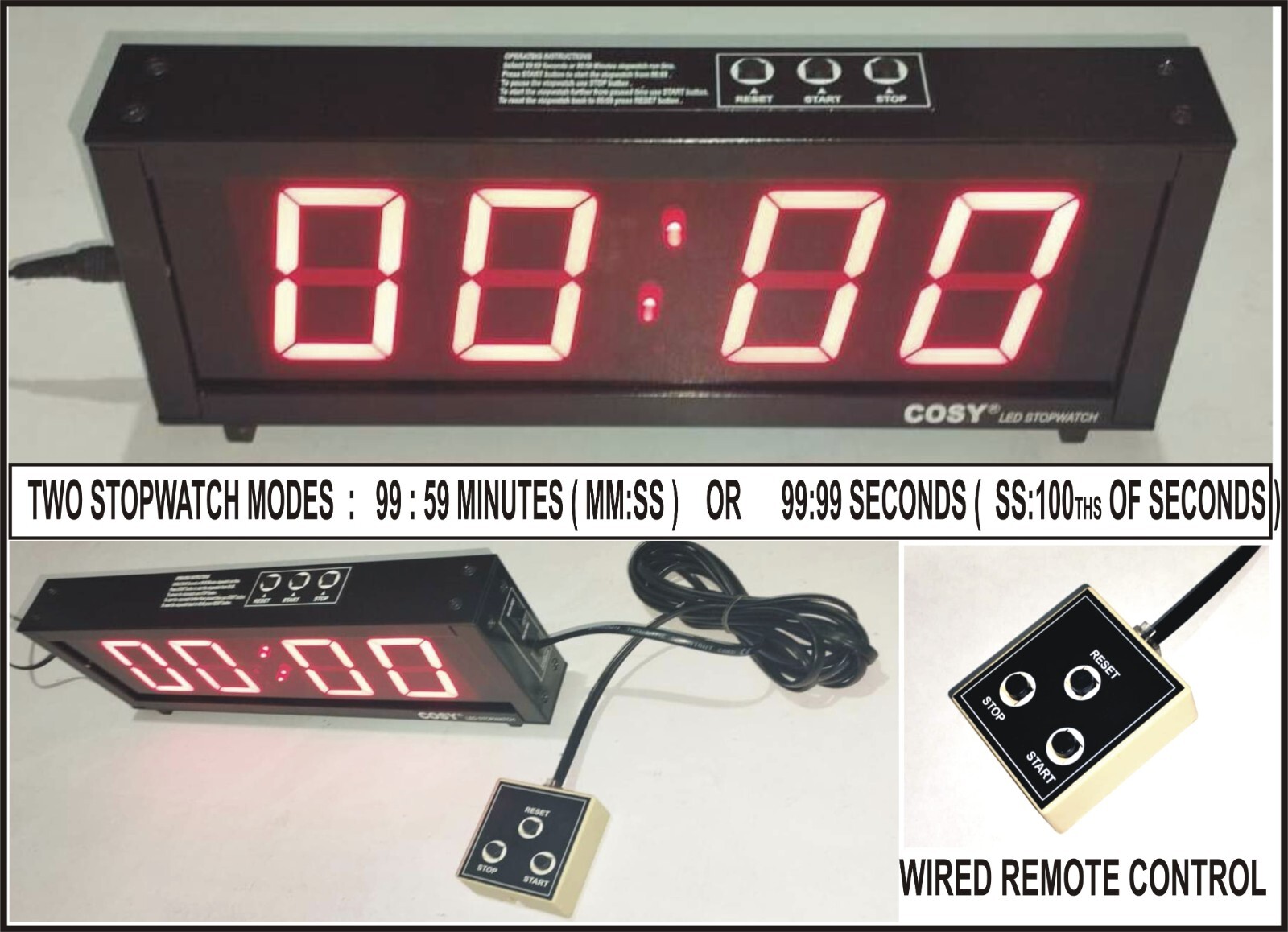 4 Digit 99 Minutes 99:59 / 99 Seconds 99:99  LED Stopwatch 2.3" Digits