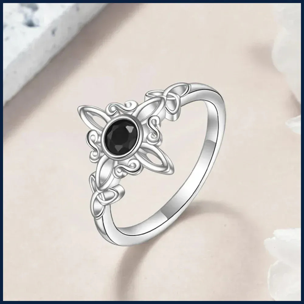 925 Silver Plating Witches Knot Rings for Women Obsidian Celtic Trinity Knot