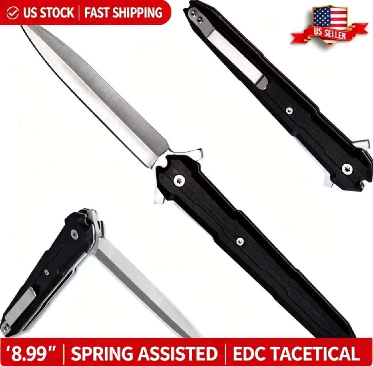 Tactical Folding Pocket Knife 8.9" Spring Assisted Stiletto Folding Knife EDC US