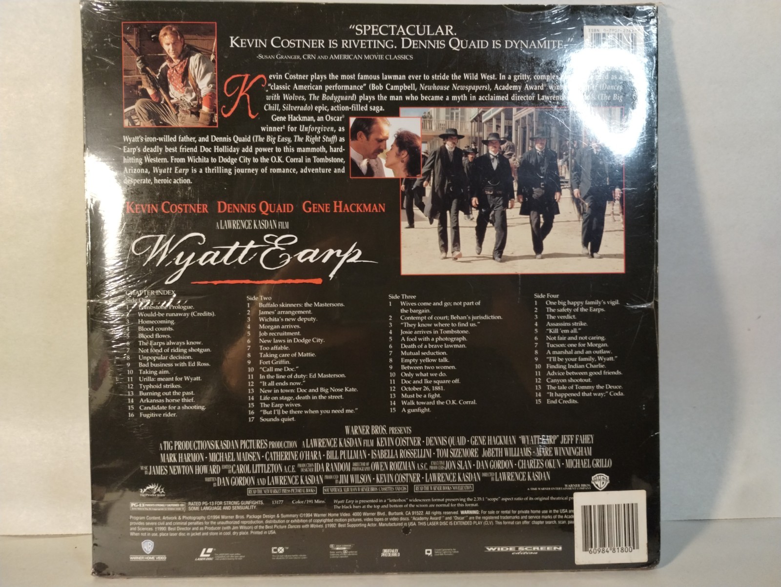 Wyatt Earp Laserdisc, SEALED, Costner, Quaid, Hackman, 2 Disc Set.