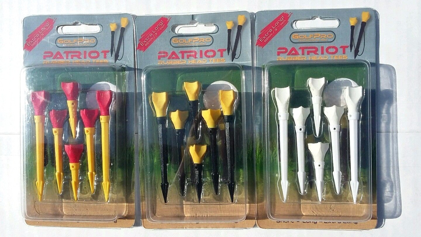 18 Pcs GOLF TEE RUBBER HEAD SERIES PATRIOT Tees GolfPro 3 Packs EXTRA LONG 31/4