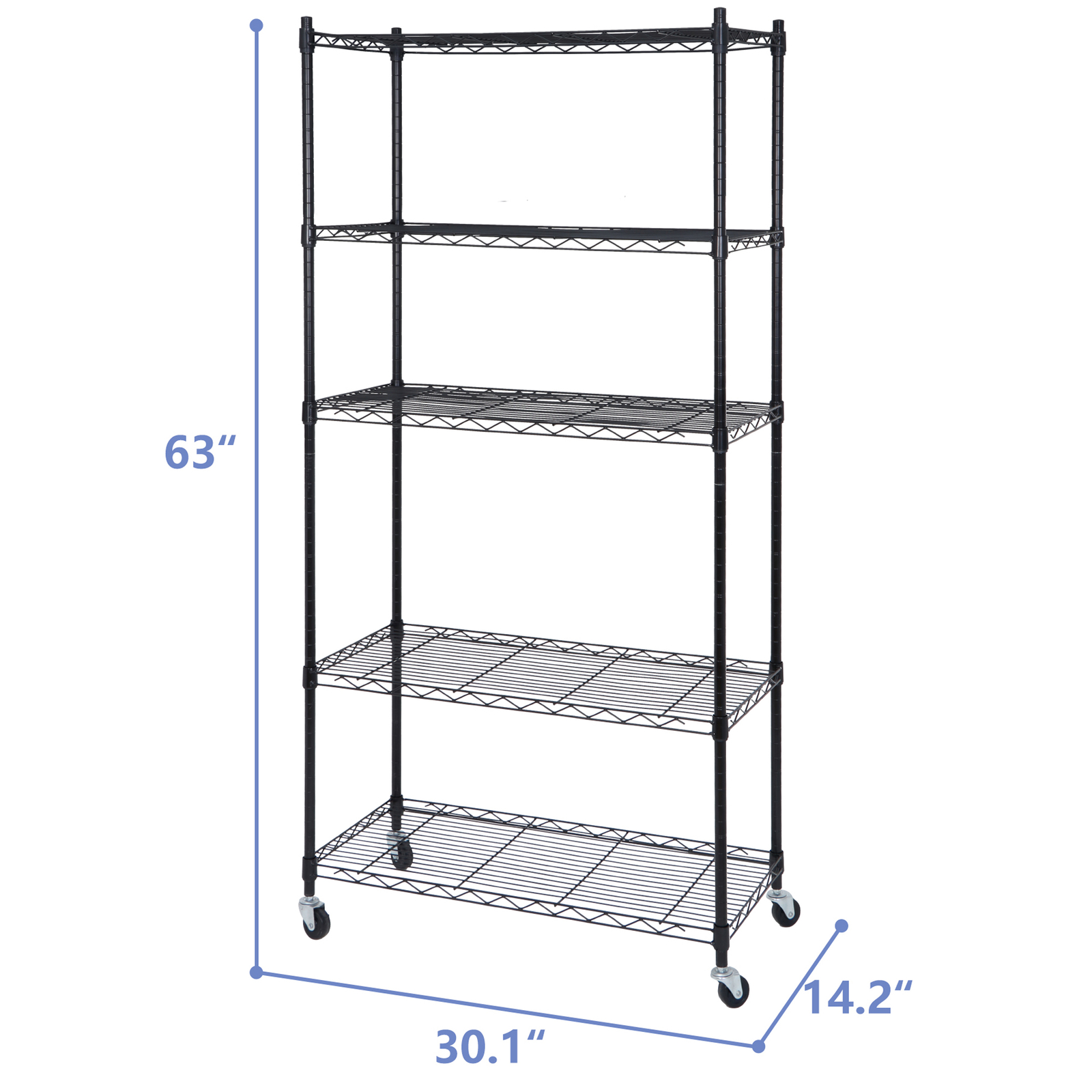 5-Shelf Heavy Duty Storage Shelving Unit Metal Organizer Wire Rack with 4 Wheels