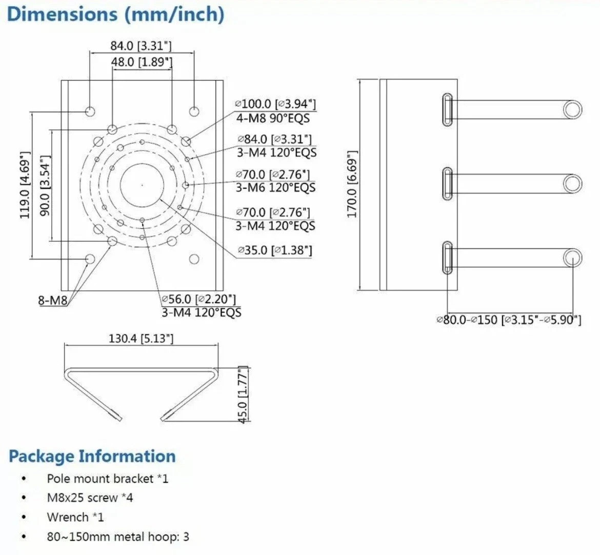 Dahua DH-PFA150 Pole Mount Bracket Adapter for CCTV/Speaker/Junction Box/Light