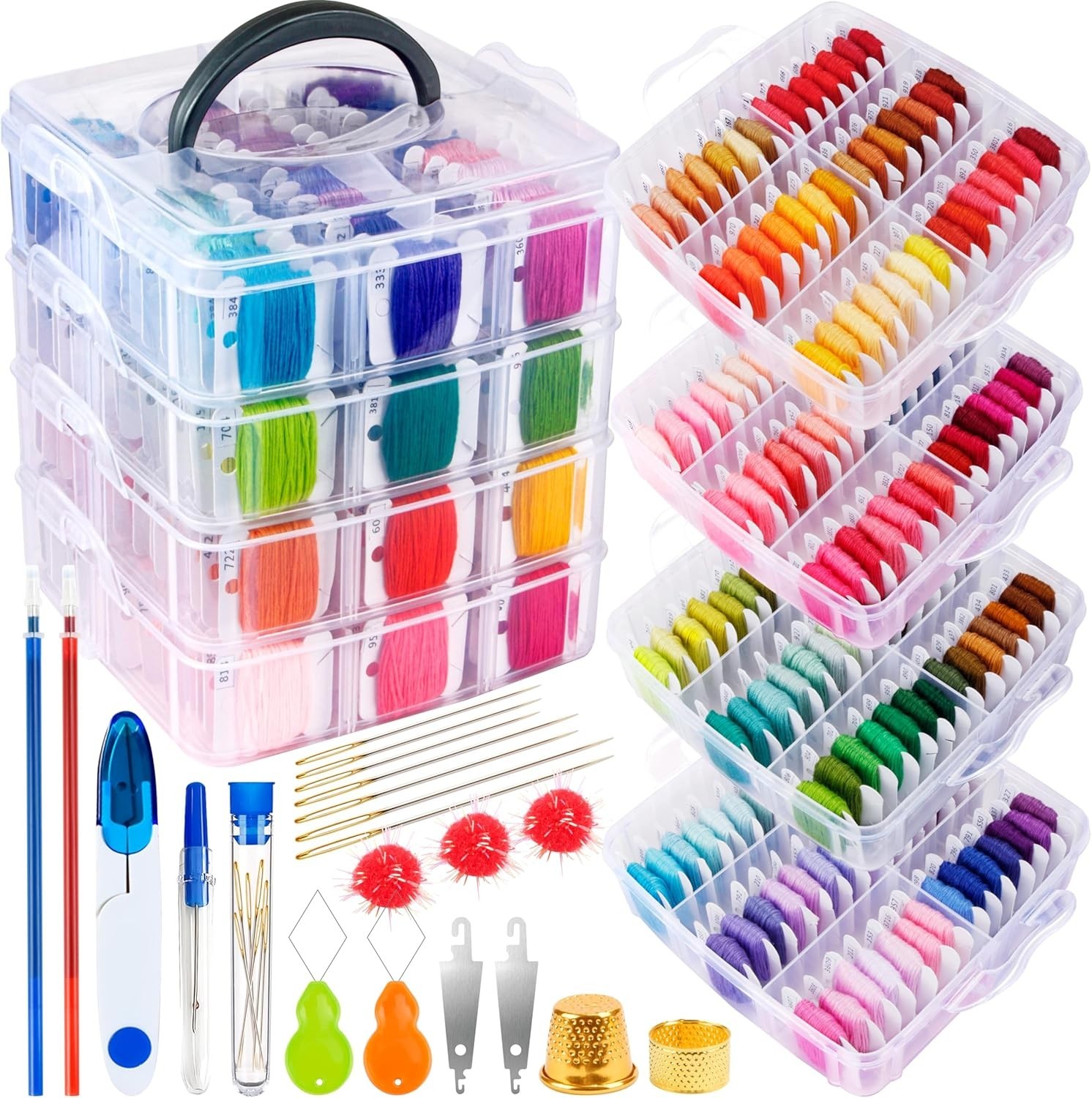 Complete 262-Piece Embroidery Thread Kit: Organized Storage & Essential Tools