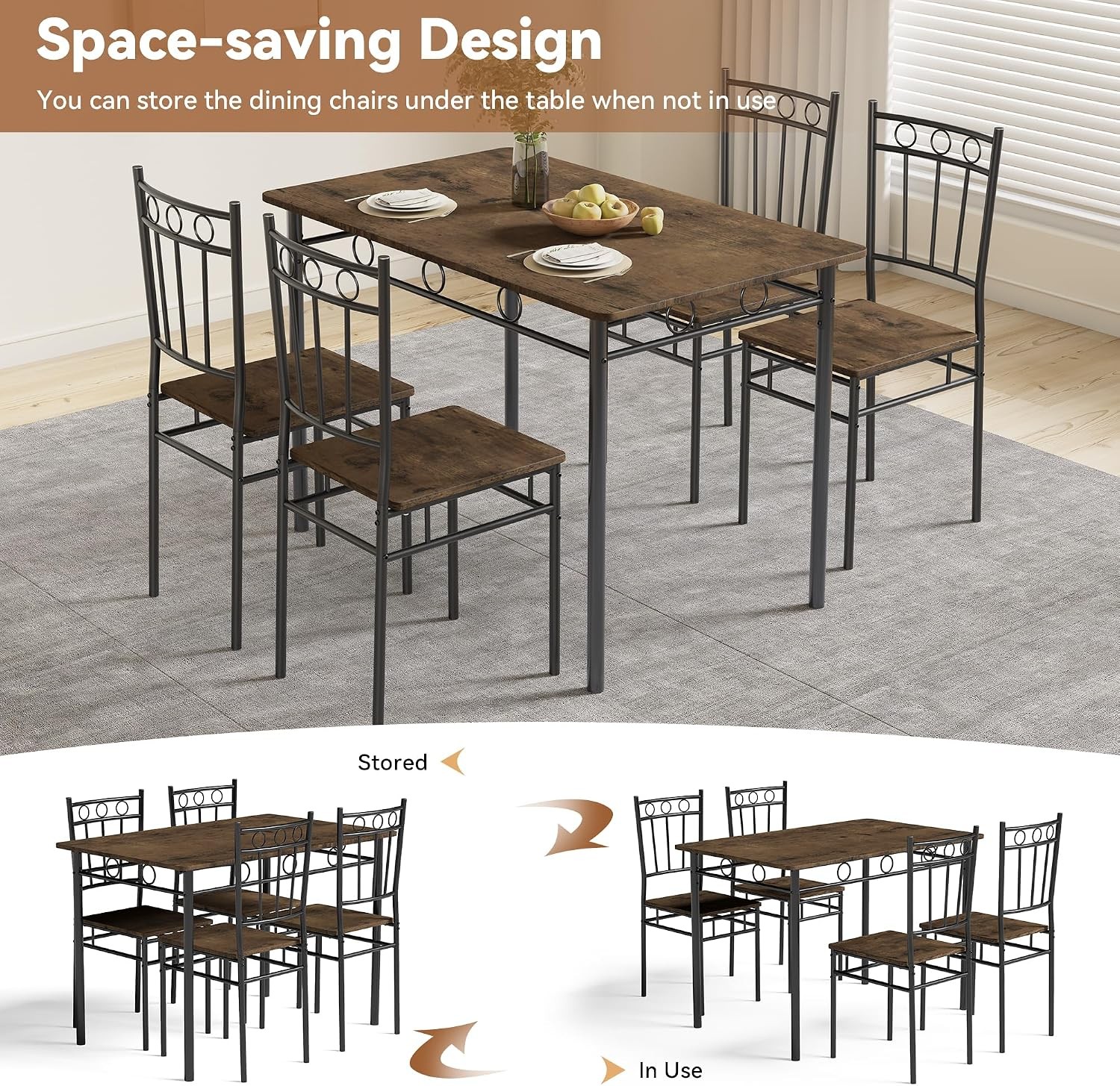 Dining Table Set for 4 5-Piece Kitchen Table and Chairs Rectangular Dining Room