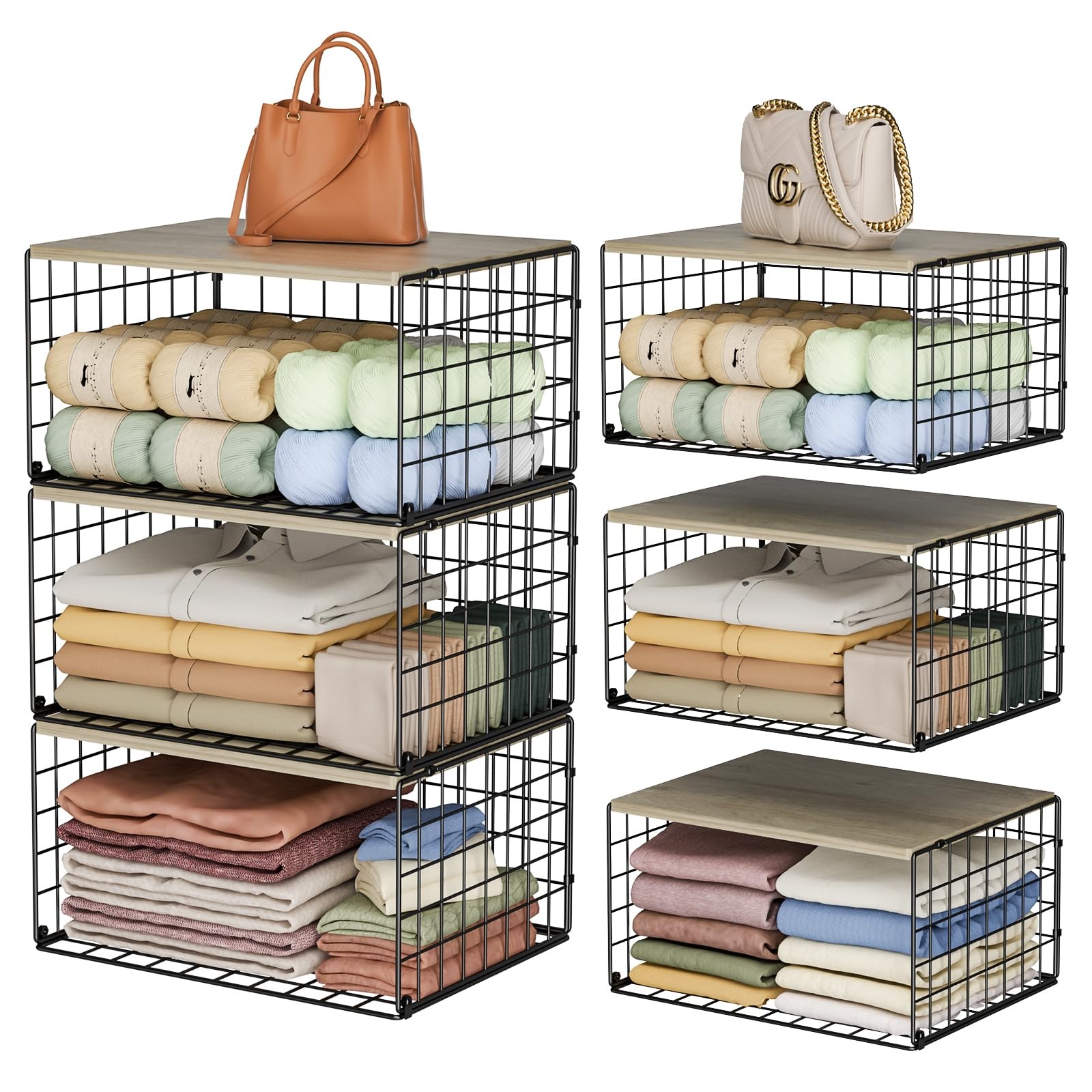 ExtraLong LowProfile Closet Organizers Storage Wood Top 3 Pack Stackable Black