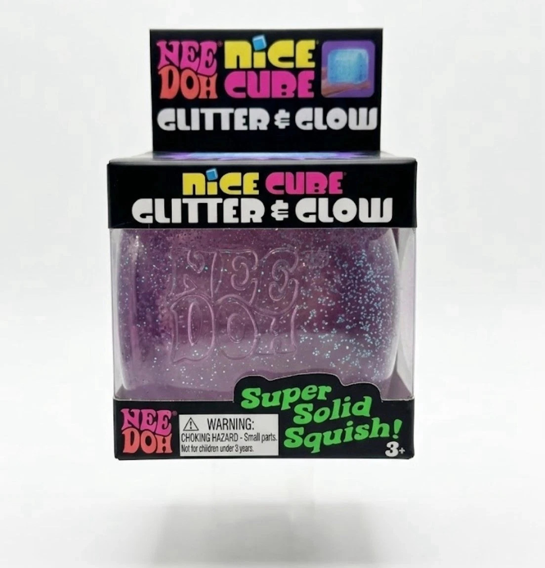 NeeDoh Nice Cube Glitter and Glow Nee Doh Squishy Ice Cube PURPLE 100% Authentic