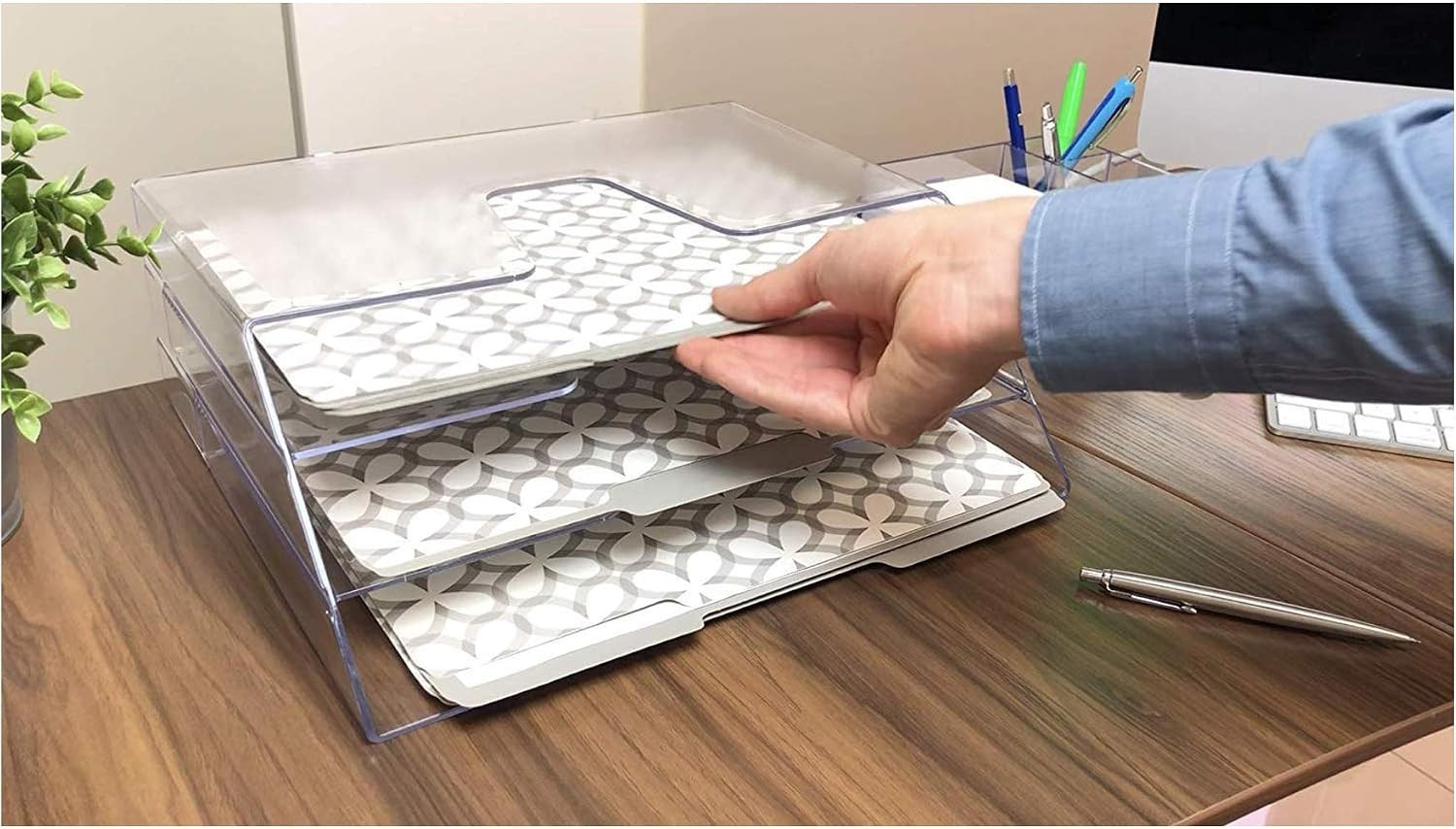 Horizontal Triple File Folder Organizer Sorter, Letter Size, Clear | 3 compar...