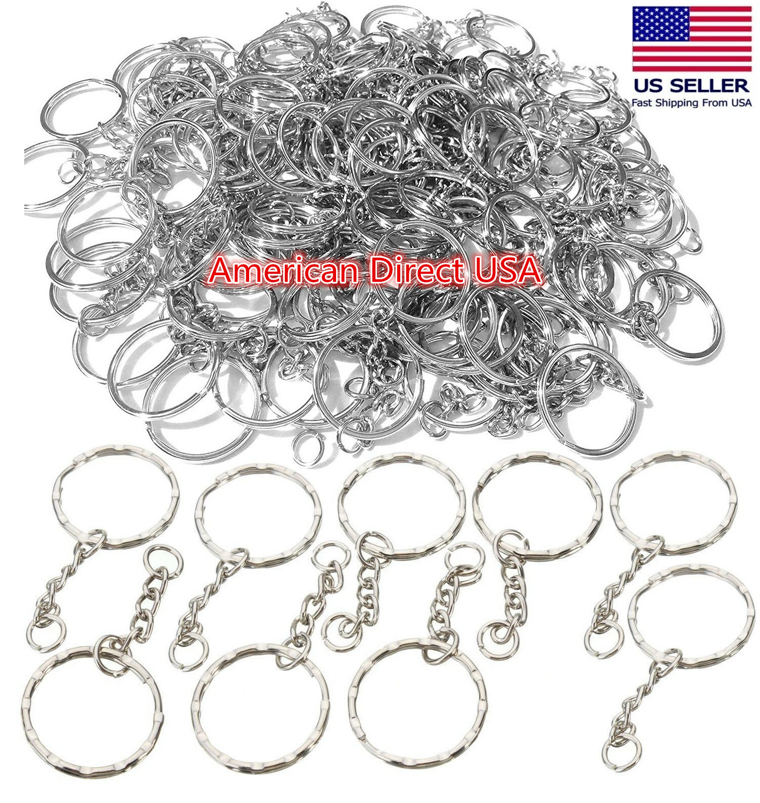 25 PCS Keyring Blanks Silver Tone Key Chains Findings Split Rings 4 Link
