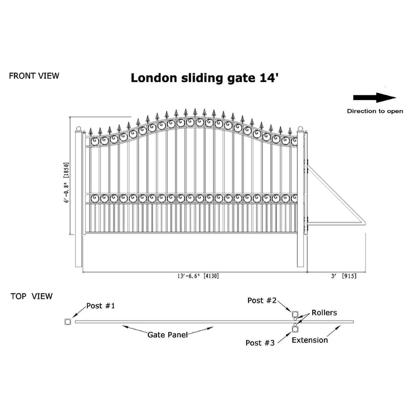 ALEKO London Style Ornamental Steel Single Sliding 14' Driveway Gate