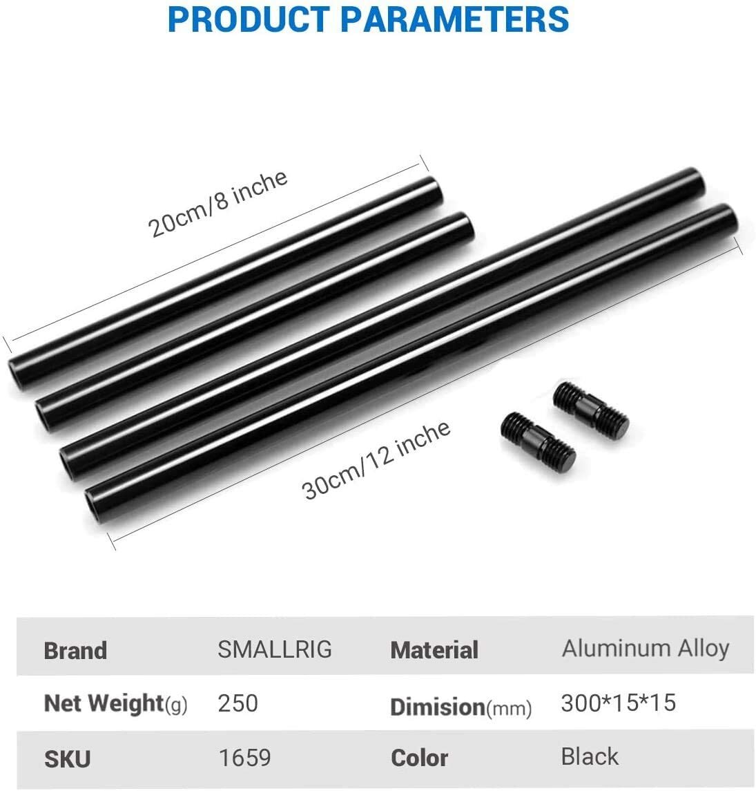 SmallRig 15mm Rods Aluminum Extendable Rail Support (6pcs ) for Camera Rig-1659