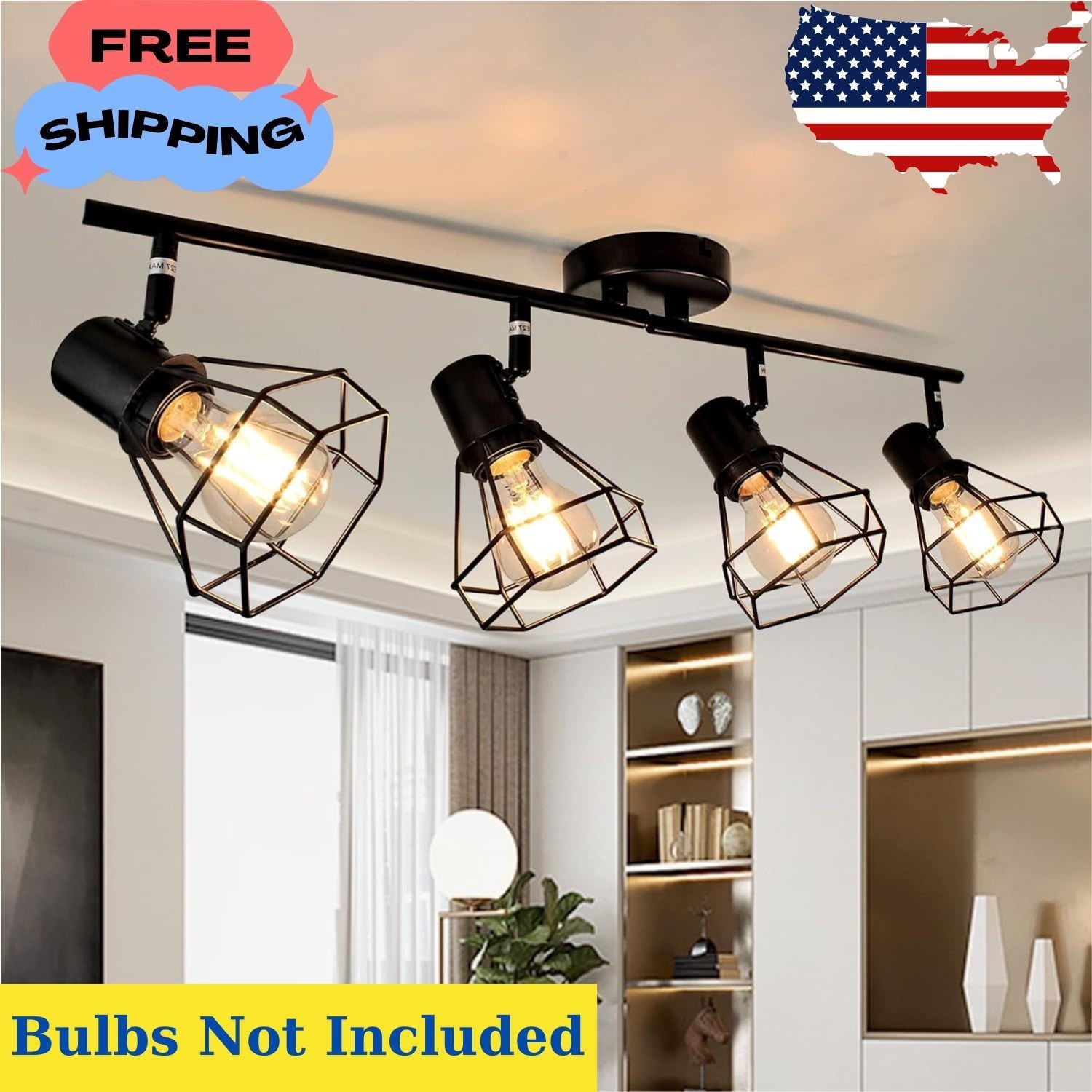 4-Light Track Lighting Farmhouse, Directional Ceiling Track Light Fixtures Black