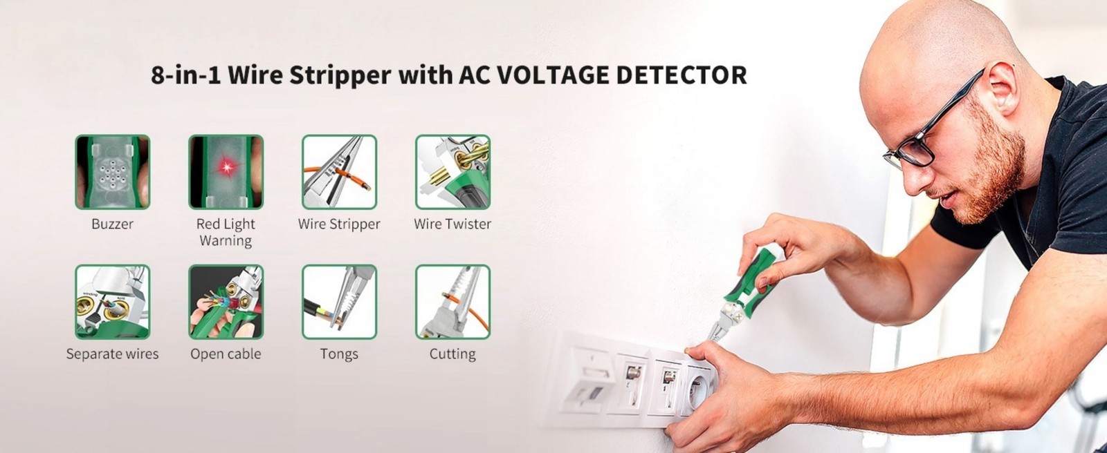 Durable Green Multifunctional Wire Stripper Twister & Voltage Tester