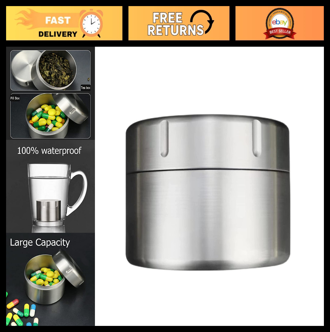 Large Waterproof Titanium Pill Container - Portable EDC Travel Case, Compact Dai