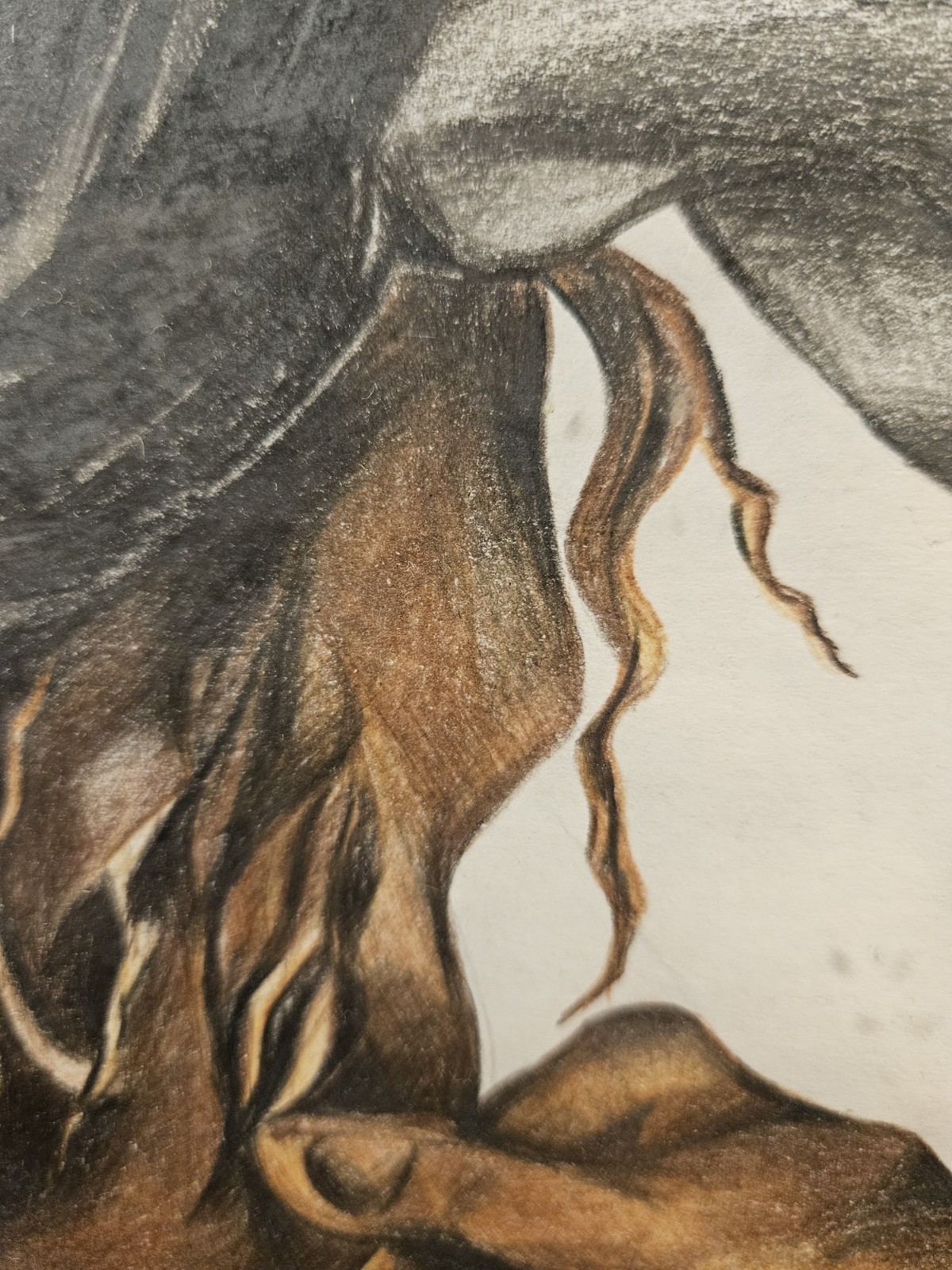 STRIKING EXPRESSIVE FEMALE PROFILE ORIGINAL MIXED MEDIA FIGURATIVE DRAWING