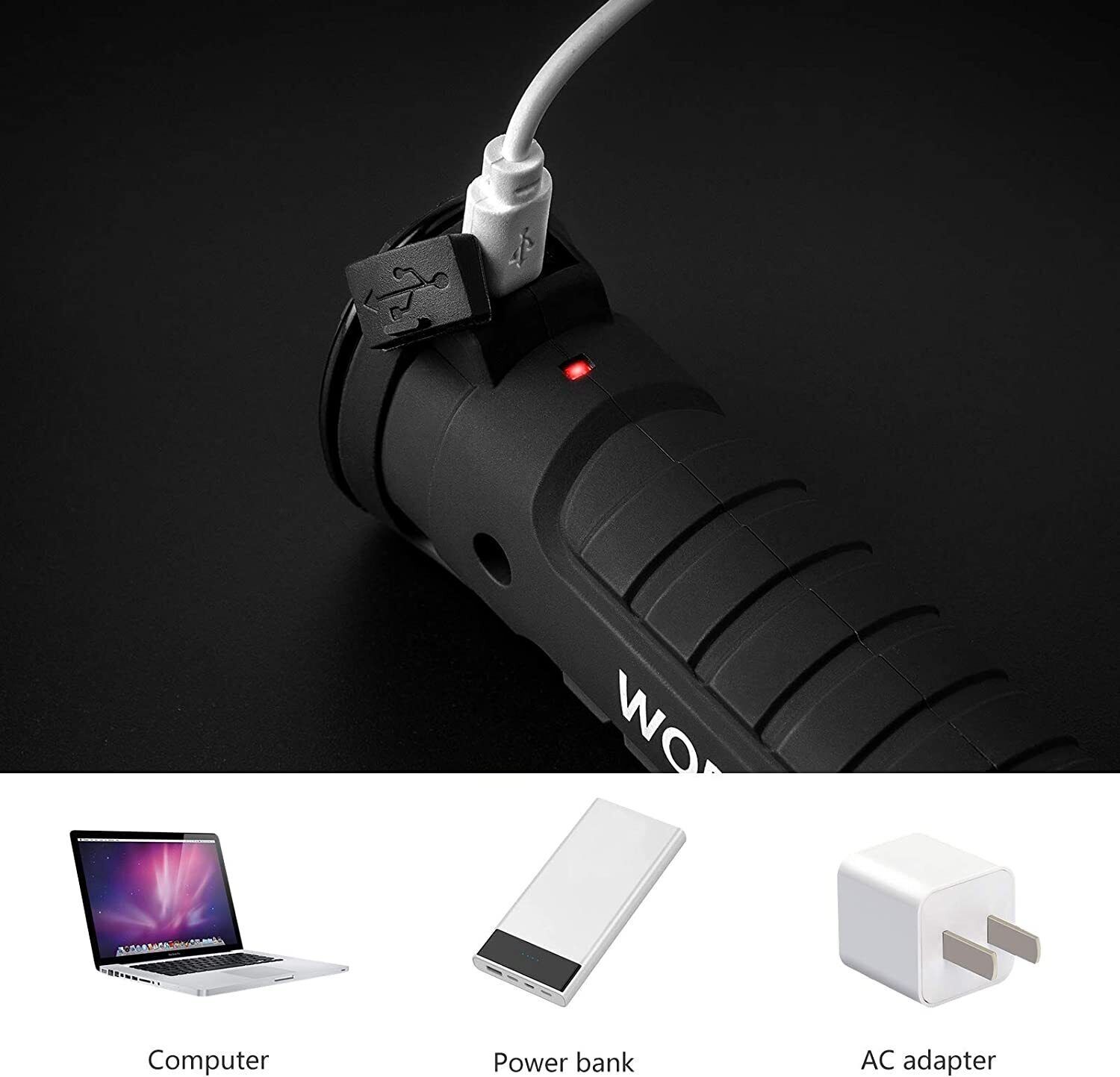 2 x LED COB Work Light USB Rechargeable Flashlight Magnetic Base Red White Light